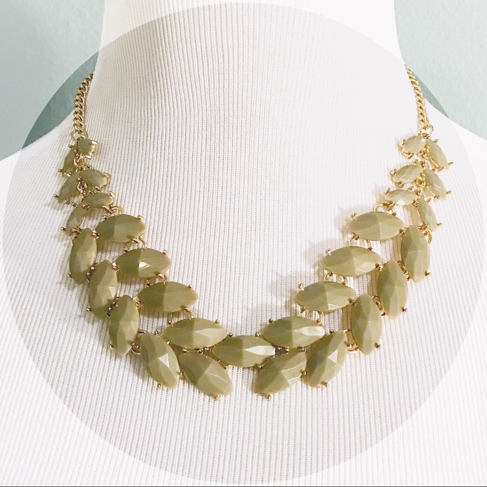 Gold & Olive Green Leaf Statement Necklace - Picture 3 of 4